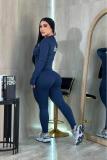 Women Stretch Yoga Outfit Stand Collar Zip Jacket & Pant Two Piece Set