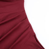 Women Sexy Spaghetti Strap Backless Ruffled Asymmetrical Dress