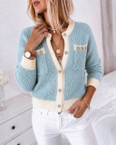 Women Color Block Knitting Round Neck Top