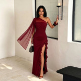Women Elegant Mesh Patchwork Halter Neck Slit Dress