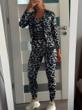 Women Leopard Print Yoga Three-Piece Set