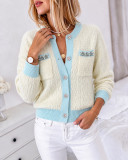Women Color Block Knitting Round Neck Top