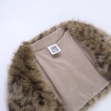 Women Leopard Print Faux Fur Shawl Coat