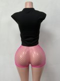 Women Punk Skull Print Short Sleeveless Mesh Top & Pant Two Piece Set