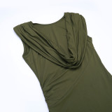Women Cowl Neck Slit Sleeveless Ruffled Maxi Dress