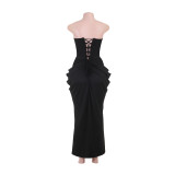 Women Strapless Ruched Mermaid Long Evening Bodycon Dress