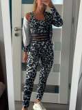 Women Leopard Print Yoga Three-Piece Set