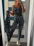 Women Leopard Print Yoga Three-Piece Set