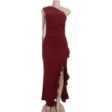Women Elegant Mesh Patchwork Halter Neck Slit Dress
