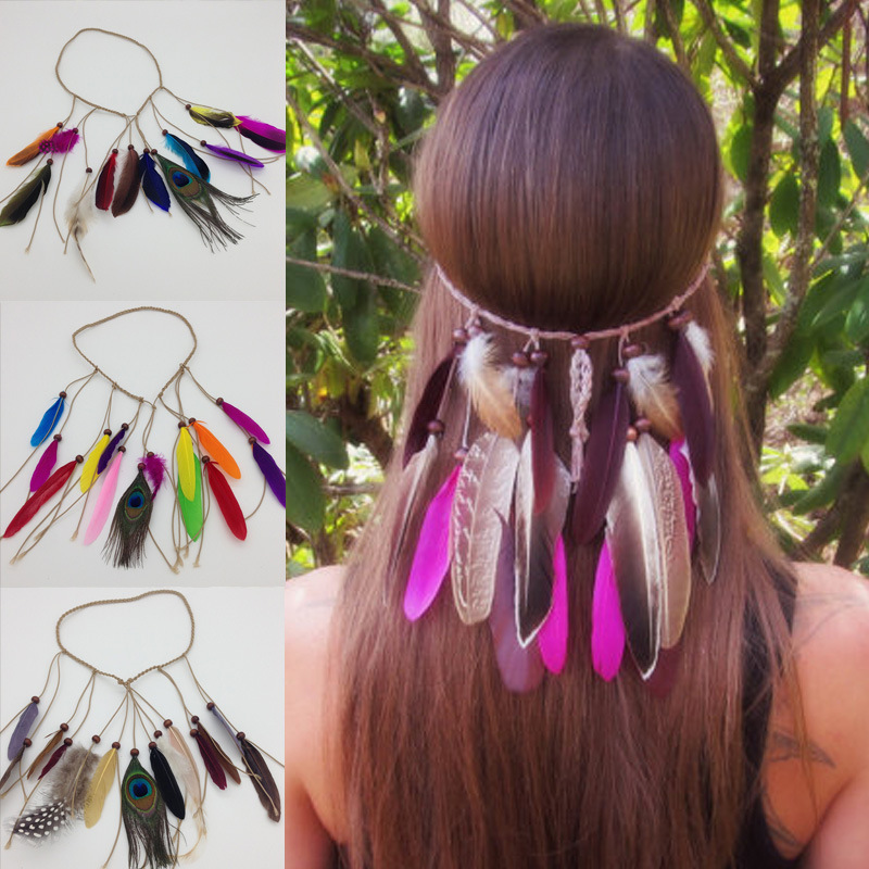 Colorful Indian Hippie Peacock Feather Headbands
