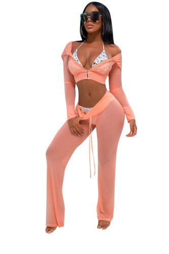 2018 Pink new mesh transparent two piece set dress