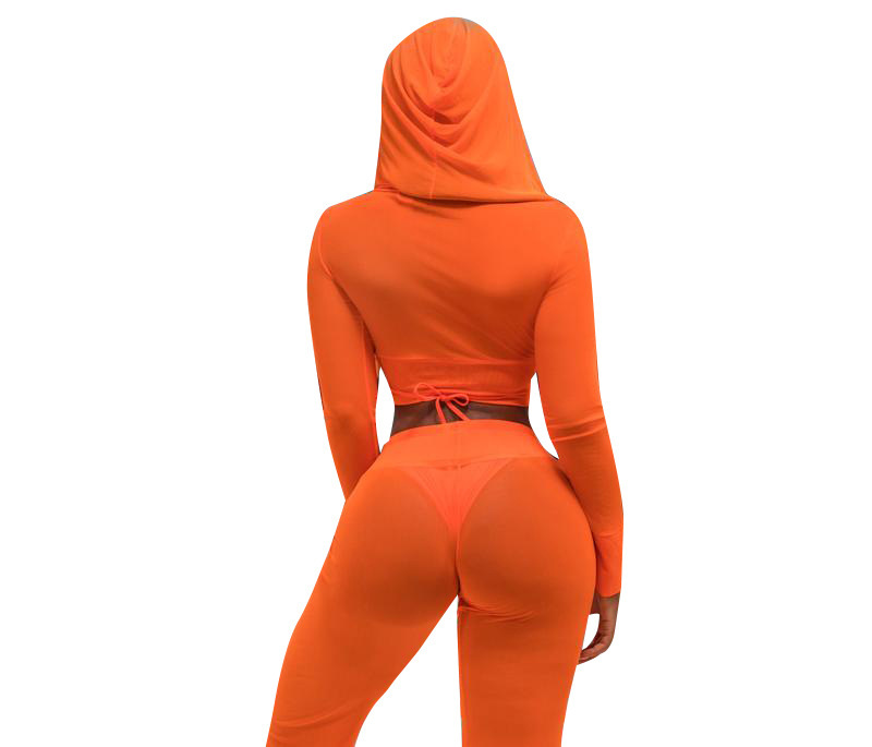 2018 Orange new mesh transparent two piece set dress