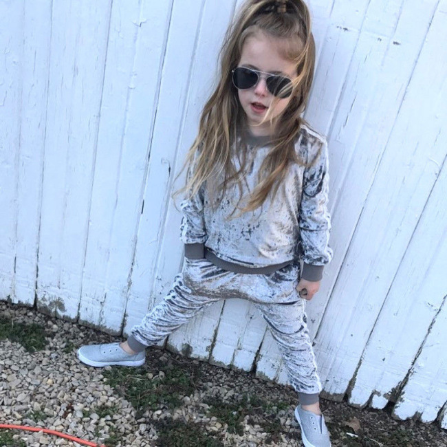 Girls Causal Velet Two Pieces Set