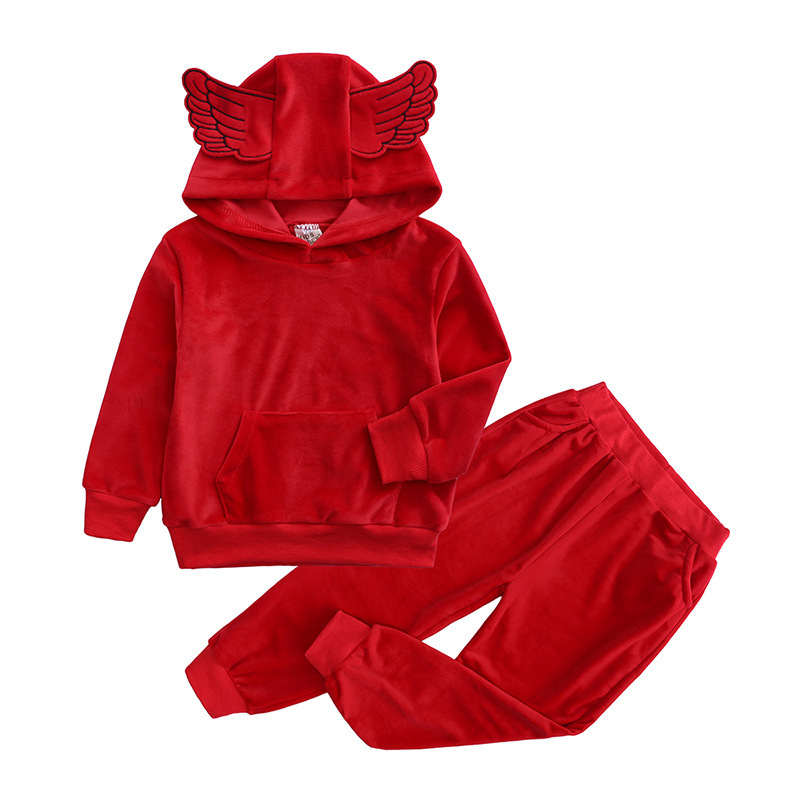 Fashion Lovely Velvet Children Casual Sport Two-piece Suit