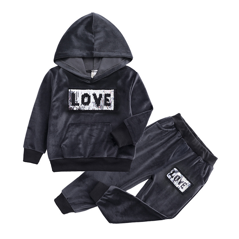 Fashion Lovely Velvet Children Casual Sport Two-piece Suit