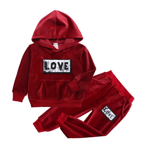 Fashion Lovely Velvet Children Casual Sport Two-piece Suit