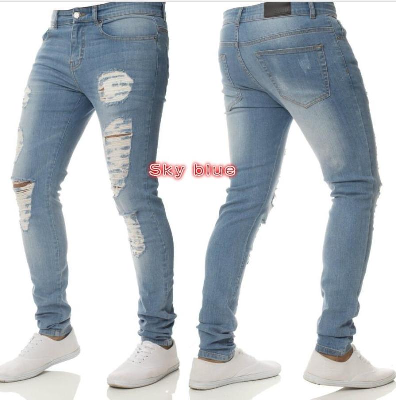 Men's Ripped Skinny Distressed Destroyed Slim Fit Stretch Biker Jeans Pants with Holes