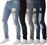 Men's Ripped Skinny Distressed Destroyed Slim Fit Stretch Biker Jeans Pants with Holes