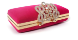 Simple Handbag Rhinestone Golden Velvet Crown Suede Ladies Bridal Bag