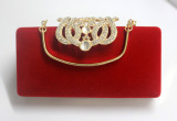 Simple Handbag Rhinestone Golden Velvet Crown Suede Ladies Bridal Bag