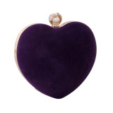 Fashionable Ultra-soft Velvet Heart-shaped Diamond Pearl Lady Hard Box Chain Bag