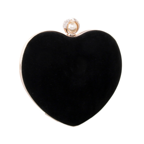Fashionable Ultra-soft Velvet Heart-shaped Diamond Pearl Lady Hard Box Chain Bag
