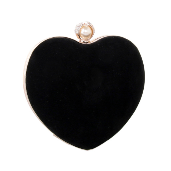 Fashionable Ultra-soft Velvet Heart-shaped Diamond Pearl Lady Hard Box Chain Bag