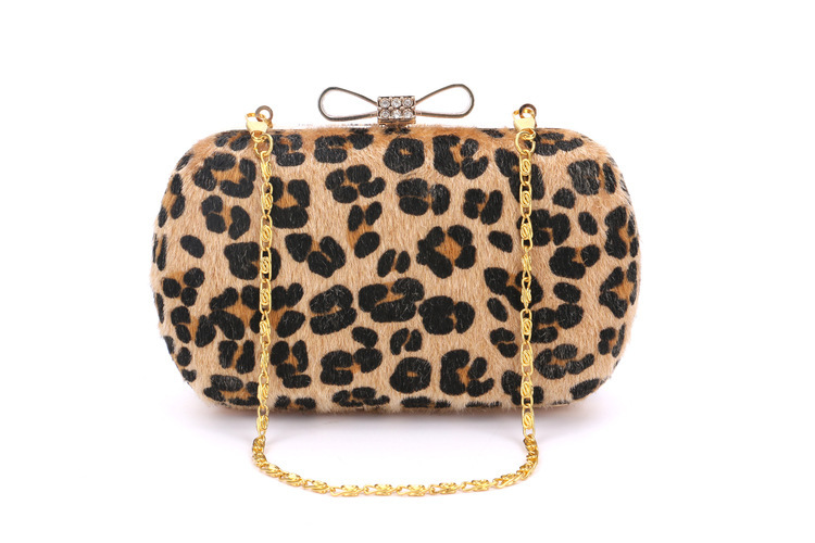 Diamond Set Banquet Bag Bow-tie Leopard Print Women Chain Handbag
