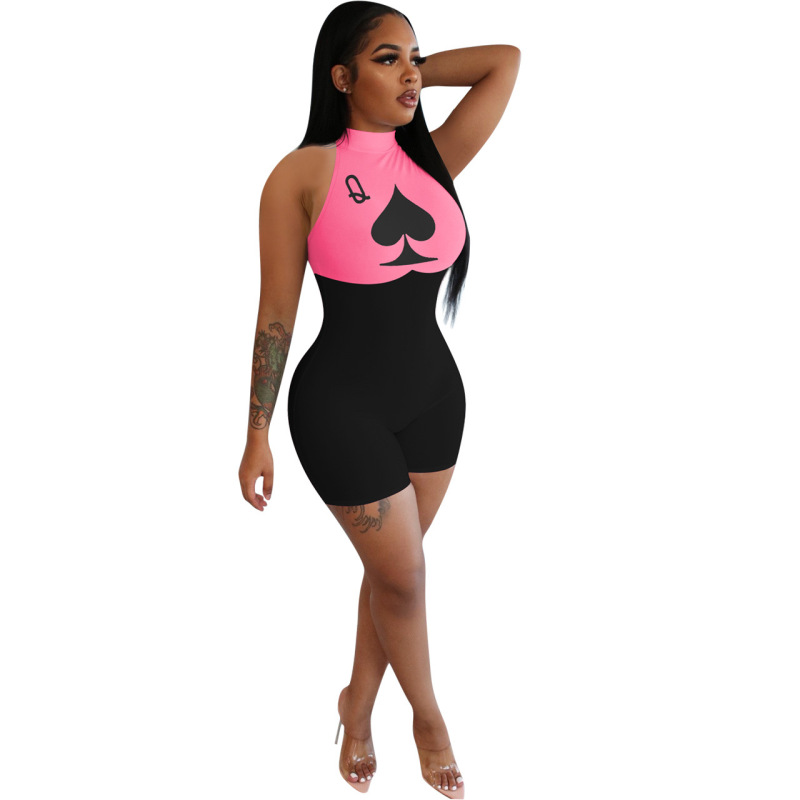Poker Q Printed Sexy Jumpsuit