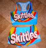 Sexy Printed Tank Top Shorts Yoga Set