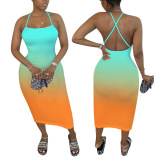 Gradient Color Gallus Sexy Casual Dress