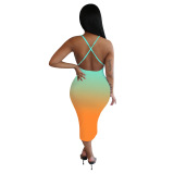 Gradient Color Gallus Sexy Casual Dress