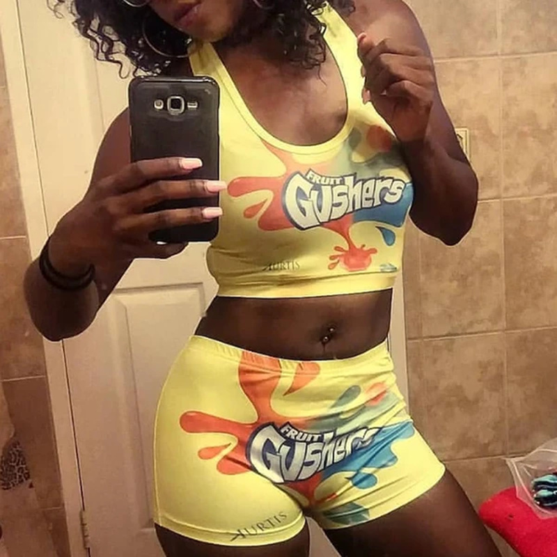 Sexy Printed Tank Top Shorts Yoga Set