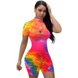 Burnt Hole Tie-Dye Printed Tight Jumpsuit