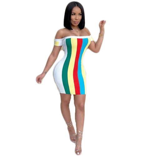 Striped One-Shoulder Causal Dress