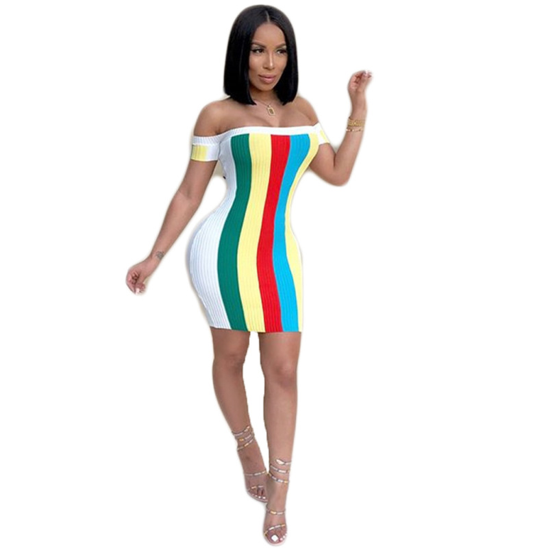 Striped One-Shoulder Causal Dress