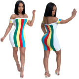 Striped One-Shoulder Causal Dress