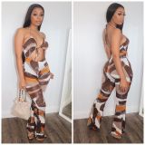 Stylish Print Sexy Slim Neck Tie Jumpsuit