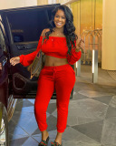 Long Sleeve Solid Color Elastic Waist Running Two Piece Suit