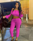 Long Sleeve Solid Color Elastic Waist Running Two Piece Suit