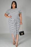 Round Neck Stripes Short Sleeves Causal Dress