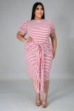 Round Neck Stripes Short Sleeves Causal Dress