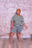Hot Style Round Neck Striped Print Loose-Fitting Plaid Casual Two Piece Suit