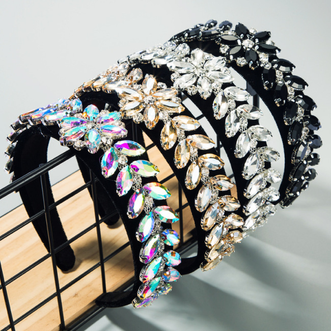 Glass Diamond Velvet Wide-Brimmed Headband