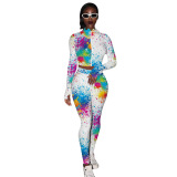 Printed Zipper Sweatpants Two-Piece Set