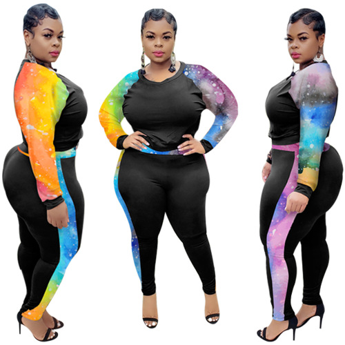 Plus Size Long Sleeve Fashion Two Piece Set