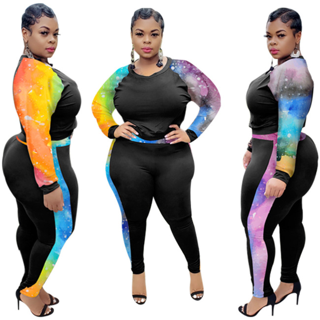Plus Size Long Sleeve Fashion Two Piece Set
