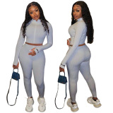 Threaded Embroidered Letter Printed Zipper Sport Two-piece Set