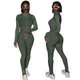 Threaded Embroidered Letter Printed Zipper Sport Two-piece Set