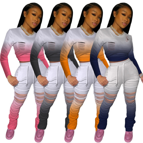 Burn Out Long Sleeve Women Comfort Two Piece Set